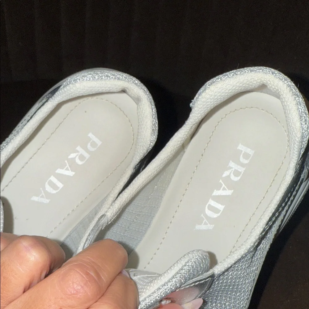 Prada Metallic Silver and White Sneakers - Picture 4 of 6